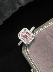 1PC Sparkle Geometry Engagement Pink Ring Wedding Band For Women Promise Ring Eternity Ring Fine Jewelry Gift