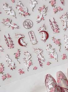 1pc 5D Nail Art Stickers Nine-Tailed Fox Chinese Style Soft Reliefs Self Adhesive Nail Art Stickers Fox Flowers Manicure Decals DIY Nails Nail Supplies - Multicolor - View 2