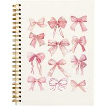 Cuaderno estilo rosa con lazo elegante - Cubierta suave, diseño estético y preparado para mujeres, útiles de oficina lindos - 14*21 cm/5.5x8.3 pulgadas Cuaderno espiral - 50 hojas 100 páginas - Un diario con signos de días de la semana, signos del tiempo, No. de memorando y signos de fecha, material escolar, de vuelta a la escuela - Cuaderno de espiral - Ver 8