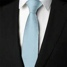 Slim Plain Twill Social Tie With Fine Lines - Baby Blue - View 1