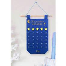 1 Stück Countdown-Kalender Deko Ramadan Mubarak Adventszeit Eid Mubarak wiederverwendbar Filz Wandhänger Heimdekoration (Blau/Lila)