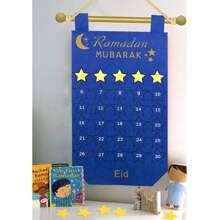 1 Stück Countdown-Kalender Deko Ramadan Mubarak Adventszeit Eid Mubarak wiederverwendbar Filz Wandhänger Heimdekoration (Blau/Lila)