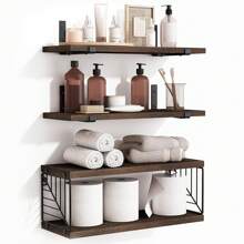 Superlele 3+1/4+1 Tier Bathroom Floating Shelves Over Toilet, 15.8in Farmhouse Rustic Wood Shelves, Wall Decor For Bathroom, Living Room, Bedroom And Kitchen Home Bathroom Decor Bathroom Organizer