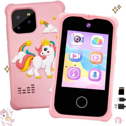 Jouets de smartphone pour enfants, téléphone portable à écran tactile HD avec double caméra pour enfants, cadeaux de Noël et d'anniversaire. Téléphone de jeu licorne pour filles et garçons de 6 à 10 ans, jouet de voyage et jouet d'apprentissage préscolaire pour enfants, meilleur choix pour les cadeaux de Noël