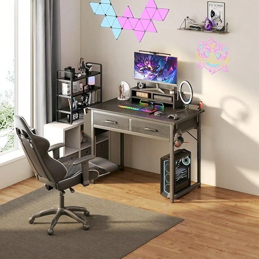 DLisiting Small White Desk With Fabric Drawers, 32" Long. It Doubles As A Dressing Table In The Bedroom, With Storage Drawers And Pockets, And Can Also Be Used As A Small Writing Desk In The Study, Perfect For Small Spaces. - 黑色 - 查看 1
