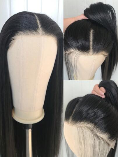 13x4 Long Straight 26 Inch Black Lace Front Wig, Lace Front Synthetic Wig With Pre-Plucked Hairline, Heat Resistant Fiber Hair, Silky Straight Wig For Women, Cosplay, Party, Daily Use