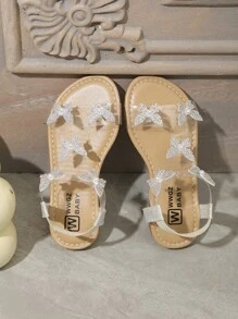 Rhinestone Butterfly Flower Fashionable Flat Transparent Strap Sandals - Clear - View 2