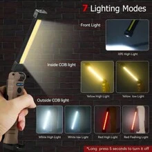 Linterna de trabajo recargable, magnética y plegable, luz de trabajo LED portátil para parrilla con 7 modos de iluminación, luz para mecánicos - Caqui - Ver 2