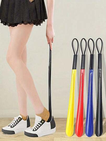 1pc Extra Long Soft Plastic Shoe Horn, Shoe Lifter, Spoon-Shaped Shoe Accessory, Multi-Color Options, Comfortable And Convenient Shoe Helper, Suitable For Elderly And Disabled