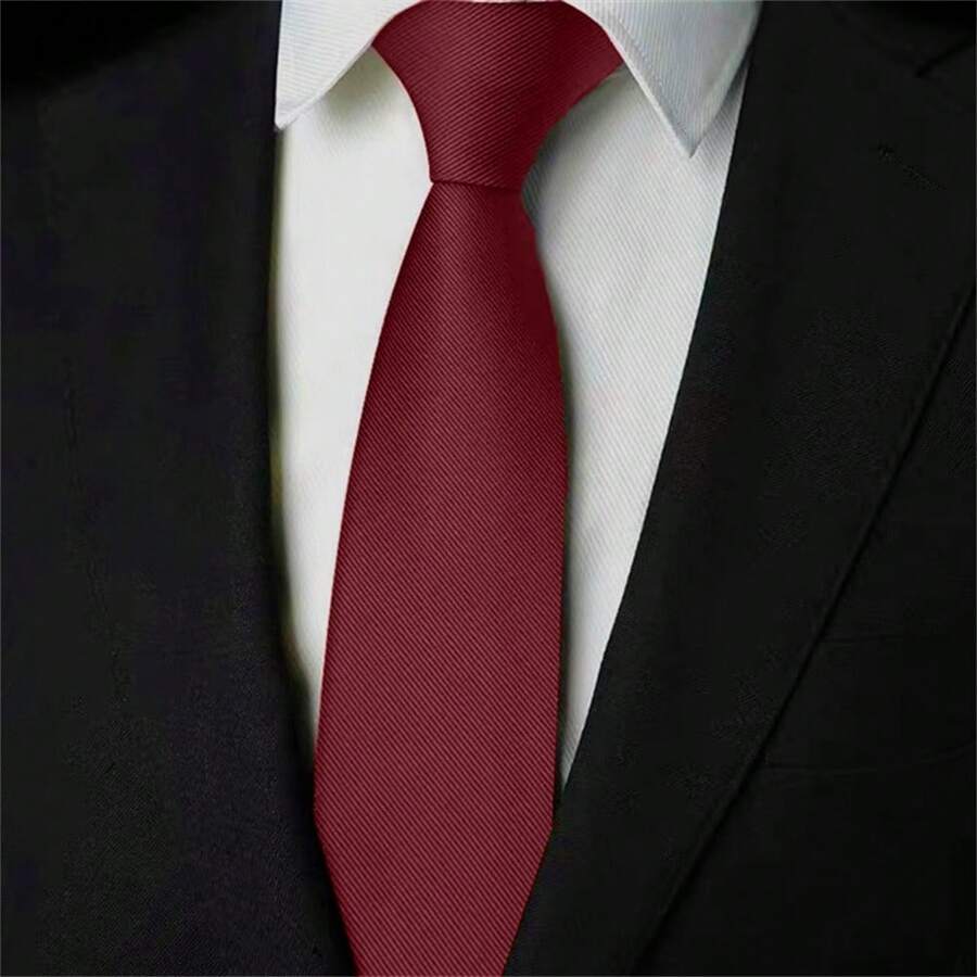 Slim Plain Twill Social Tie With Fine Lines - Redwood - View 1