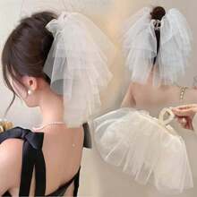 Ätherischer Spitzenpuff Haarclip, romantisches Mesh-Haarteil, schönes waldartiges Braut-Haarzubehör, Länge des Schleiers ca. 25 cm, Größe des Haarclips 11 cm