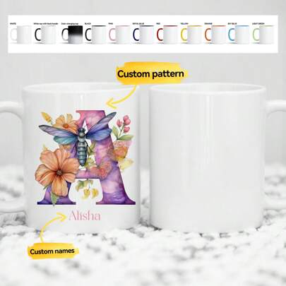 1 Piece 11oz Customized Name Personalized Mug With Text Name, Initials A-Z 26 English Letters Name Mug With Customized Name Ceramic Coffee Cup Breakfast Cup Milk Coffee Cup Christmas Print Optional Customized Water Cup With Christmas Name, Christmas Gift For Family And Friends Best Choice For Gifts, Valentine's Day, Birthday Gifts Party Favors Merry Christmas