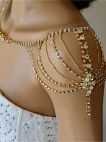 1pc Women Sexy Rhinestone Gold Shoulder Chain Bridal Wedding Jewelry - Gold - View 2