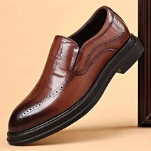 No Shoelace Baroque Men's Shoes British Set Foot Without Lacing Synthesized Brown Brogue Leather Shoes Lazy Loafers