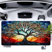 1pc Four Season Tree Desk Pad Dark Colorful Design Large Mouse Pad 35.4x15.7 Inch Desk Accessories Rubber Base Mousepad Stitched Edge Non-Slip Keyboard Pad For Office Home Computer As Gifts For Men Women Friends,Back To School,Halloween