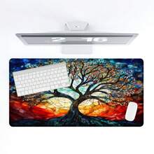 1pc Four Season Tree Desk Pad Dark Colorful Design Large Mouse Pad 35.4x15.7 Inch Desk Accessories Rubber Base Mousepad Stitched Edge Non-Slip Keyboard Pad For Office Home Computer As Gifts For Men Women Friends,Back To School,Halloween