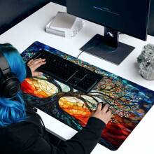 1pc Four Season Tree Desk Pad Dark Colorful Design Large Mouse Pad 35.4x15.7 Inch Desk Accessories Rubber Base Mousepad Stitched Edge Non-Slip Keyboard Pad For Office Home Computer As Gifts For Men Women Friends,Back To School,Halloween