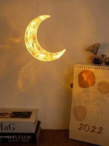 1pc 10-Head Star & Moon Decor Atmosphere Festival Light With Suction Cup, 3-Section Battery-Operated Five-Pointed Star String Light