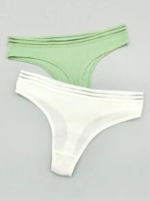 Set de 4 tangas de mujer con cintura baja, acanalados, transpirables y de colores aleatorios