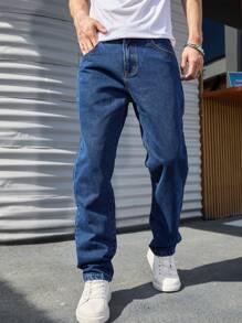 Men's Fashionable Casual Versatile Embroidered Denim Jeans - Blue - View 2