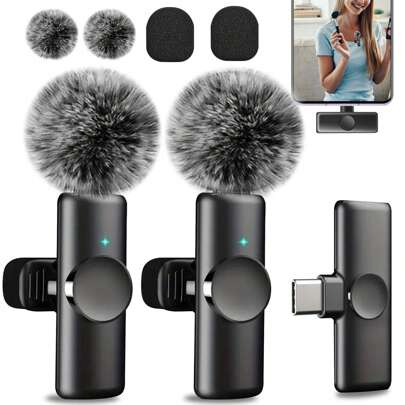 Microphone cravate sans fil pour téléphone, iPad, Type C. Microphones cravate plug-and-play 2,4 G avec très faible latence, puce de réduction du bruit intégrée. Autonomie pour l'enregistrement vidéo, l'interview, les podcasts, le vlog