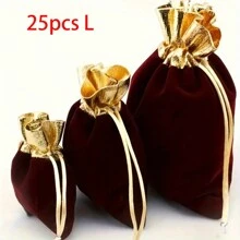 25pcs Velvet 3 Size Golden Plated Drawstring Jewelry Sachet Flannel Bag, Small Business Supplies, Wedding Gift Bag, Wedding Decor Valentine's Day - Multicolor - View 12