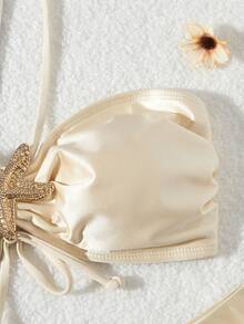 2025 Latest Starfish Decor Halter Bikini Swimwear Set, Summer - Apricot - View 4