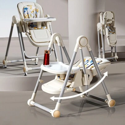 Wintline Baby High Chair,Foldable High Chair ,Adjustable 2-In-1 High Chair&Swing Chair With 4 Locking Wheels For Babies And Toddlers,Safe/Comfortable/Easily Meets Baby's Feeding And Resting Needs
