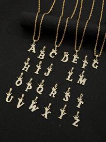1 件不锈钢复古皇冠水钻首字母 A-Z 男女通用幸运项链，适合派对、日常佩戴、情人节、母亲节、父亲节等节日礼物 - 金色 - 查看 14
