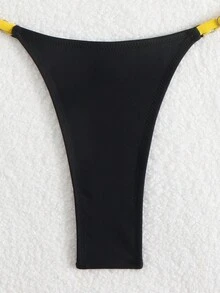 LUCKY HOLIDAY Fashionable Sexy Backless Bikini Set, Color Contrast Halter Design Swimwear, For Summer Beach Vacation - Yellow - View 5