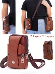 Mini Men Pu Belt Bag Multi-Functional Bum Bag Belt Bag Brown Shoulder Bag - Brown - View 1