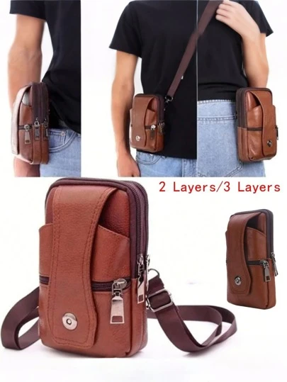 2 Layers/3 Layers Men Leather Waist Bag Multifunction Fanny Pack Large Capacity Belt Bag Shoulder Bag Crossbody Bag Multi-Layer Buckle Mobile Phone Bag College Bag Purse Outdoor Vacation Vintage Chest Bag Men Bag Gifts For Men Travel Essentials Valentine Day Holiday Essentials Bag For Men Stickers Bags Winter Brown Bag Valentines Gifts Valentine Gifts For Men Vintage School Gift Bag Pack Spring Vintage Bags School Supplies, Thigh Bag
