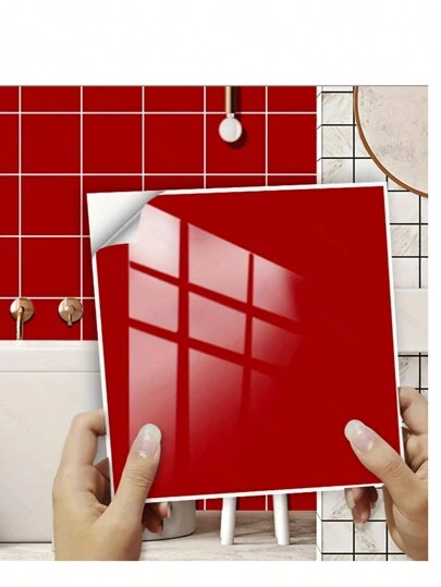 10pcs/Set Self-Adhesive Simple Solid Color Tile Stickers For Kitchen, Living Room, Bathroom Wall, Countertop Decoration