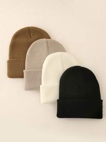 Set de 4 gorros de punto de unicolor, sombreros para niños y niñas, gorros calientitos para bebés para usar en exteriores, otoño/invierno - Multicolor - Ver 22