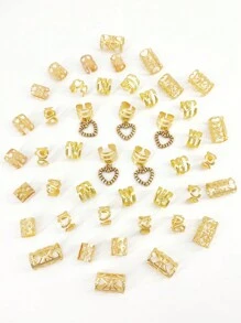 45个DIY心形发圈配饰，金属镂空可调节时尚简约编织珠，适合女性、约会、情人节、发夹、学习用品、发饰、头部配饰、发卡 - 金色 - 查看 3