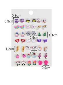 21 peças/Conjunto Brincos de Ponto Temáticos de Animais Fofos em Desenho Animado, Incluindo Coruja, Sapo, Arco-íris, Floco de Neve, Borboleta, Unicórnio, Joaninha, Panda, Flamingo, Cavalo-marinho para Adolescentes