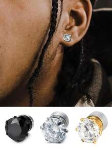 2pcs Fashion No-Piercing Zirconia Earrings, Six-Prong Stainless Steel Magnetic Zirconia Earrings, Brilliant Zirconia