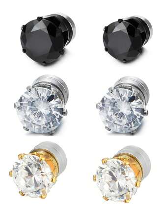 2 pezzi Orecchini alla moda senza foratura con zirconia, orecchini magnetici in acciaio inossidabile a sei punte con zirconia brillanti