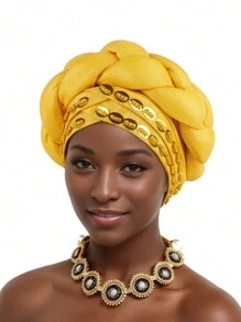 1pc New Handmade Sequins Braided Turban Hat - Multicolor - View 10