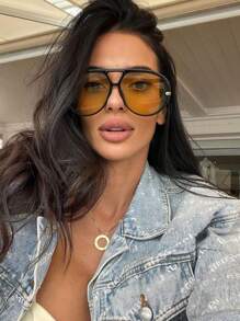 1 件装双梁大框女士时尚眼镜金属高品质眼镜 ins 街拍度假旅行海滩配饰春夏个性眼镜适合夏季海滩度假、户外、旅行 - 彩色 - 查看 3