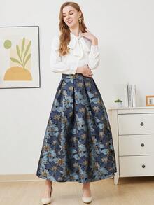 Elegant Jacquard Bowknot Blouse & Skirt Party 2pcs Set