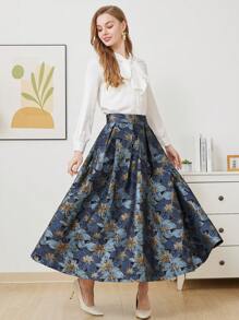 Elegant Jacquard Bowknot Blouse & Skirt Party 2pcs Set
