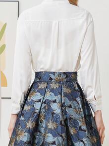 Elegant Jacquard Bowknot Blouse & Skirt Party 2pcs Set