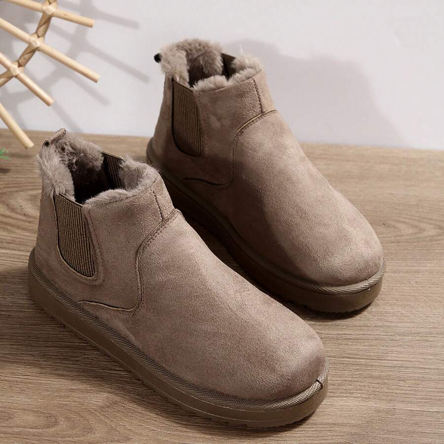 Women's Short Winter Boots - Cozy Cotton Shoes With Thick Sole, Classic Booties For Cold Weather, New Snow Boot Style - Ideal For Winter Fashion - 卡其色 - 查看 1