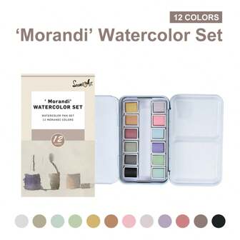 SeamiArt 12 Colors Tin Box Solid Watercolor Morandi Color,Back To School,School Supplies