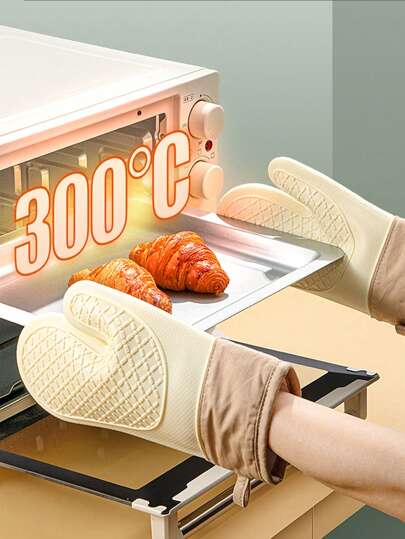 Verstärkte, hochtemperaturbeständige Silikon-Mikrowellen-Ofenhandschuhe, Fünf-Finger-Ofenhandschuhe, Küchen-Wärmeisolation und Verbrühschutz Backhandschuhe