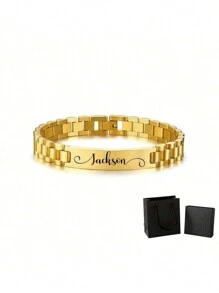 1 szt. spersonalizowana bransoletka ze stali nierdzewnej dla chłopca, spersonalizowana bransoletka z paskiem do zegarka, spersonalizowana bransoletka z imieniem dla chłopca, taty, męża, ojca, wyjątkowy, idealny prezent dla niego, chłopaka, taty, rodziny, przyjaciół, syna, dziadków, na rocznice, walentynki, urodziny, dzień ojca, ukończenie szkoły, do noszenia na co dzień, na bal maturalny, pomysły na powrót do szkoły, prezent na walentynki dla chłopca i dziewczyny, wielofunkcyjny, ozdobny, z literą, grawerowany, schludny, kolorowy, uroczy, kawaii, uroczy, codzienny, niestandardowy, spersonalizowany, wyjątkowy, spersonalizowany, prezent dla dziecka, idealny prezent dla niego, idealny prezent dla niej, syna, córki, na dzień dziecka, szykowna jesień, dzieci, spersonalizowana biżuteria modowa dla nastolatków, moda na powrót do szkoły