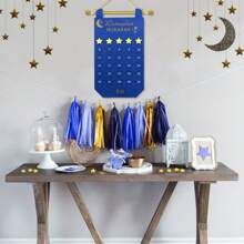 1 Stück Countdown-Kalender Deko Ramadan Mubarak Adventszeit Eid Mubarak wiederverwendbar Filz Wandhänger Heimdekoration (Blau/Lila)