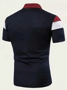 Men's Casual Striped Color Block Short Sleeve Polo Shirt For Commute - Multicolor - View 3