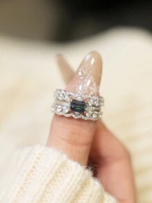 1 Peça Anel de Casamento de Diamante Moissanite Recortado em Esmeralda Azul Pavão de 1 Quilate para Mulheres, Anel de Eternidade de Luxo Revestido em Ouro Branco 18K de Prata 925 com Diamante Total
